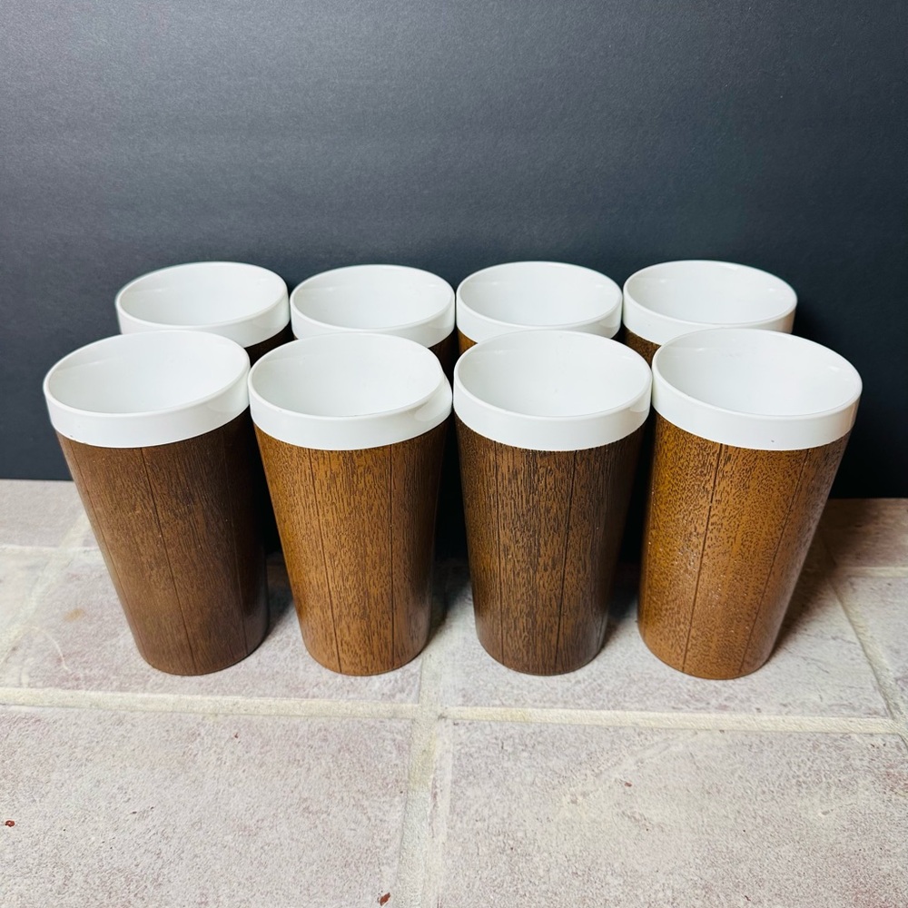 West Bend Thermo-Serv Faux Wood Insulated Tumblers Set of 8 USA